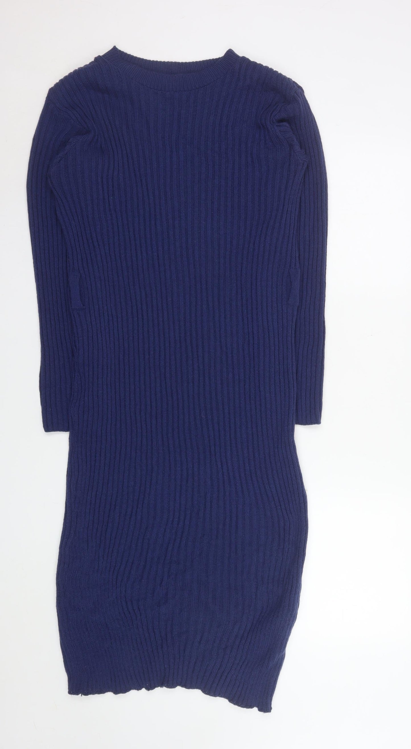 Boohoo Women Blue Size 18 Ribbed Knit Long Sleeve Bodycon Dress