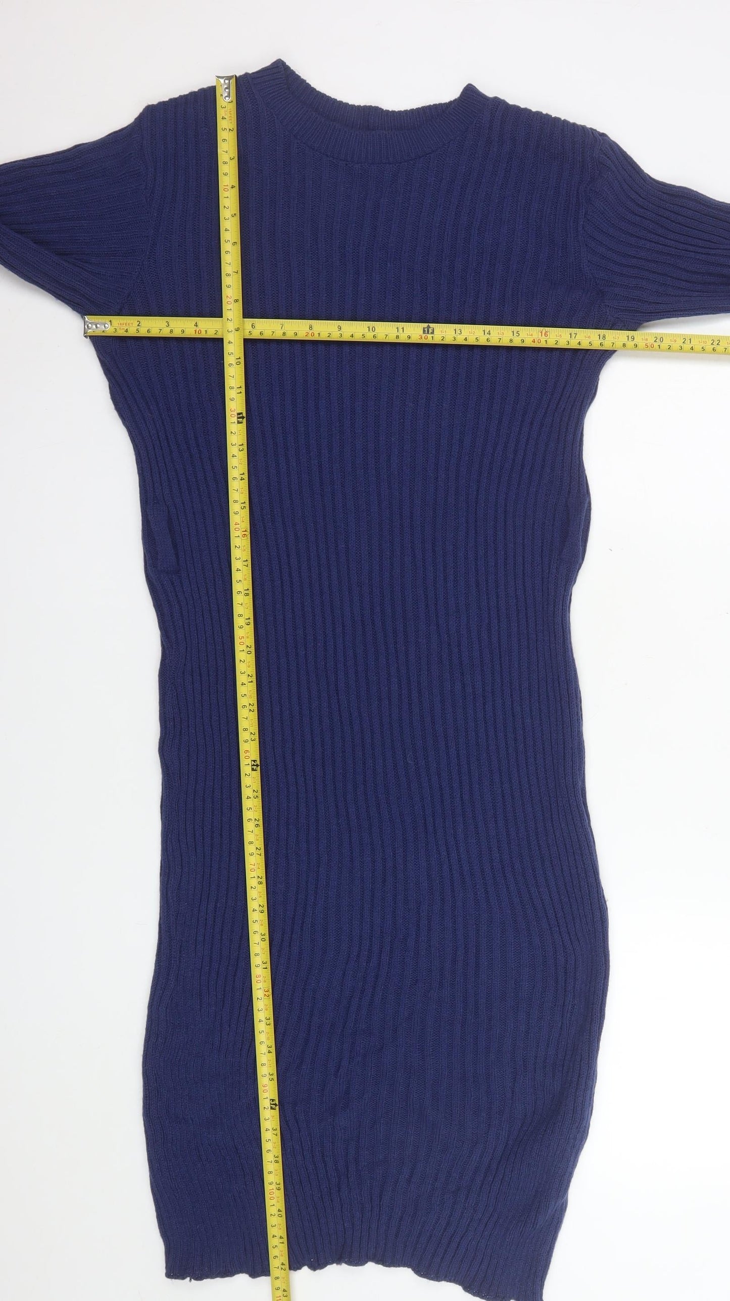 Boohoo Women Blue Size 18 Ribbed Knit Long Sleeve Bodycon Dress