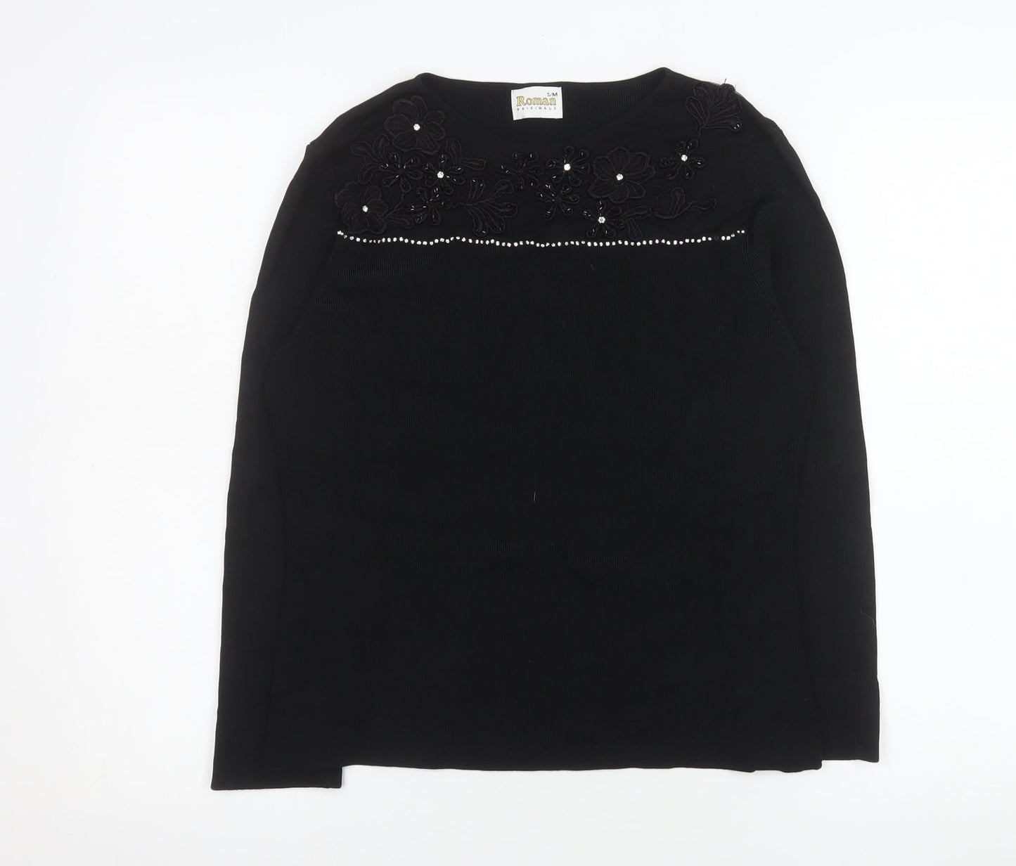 Roman Originals Womens Black Beaded Long Sleeve Blouse S