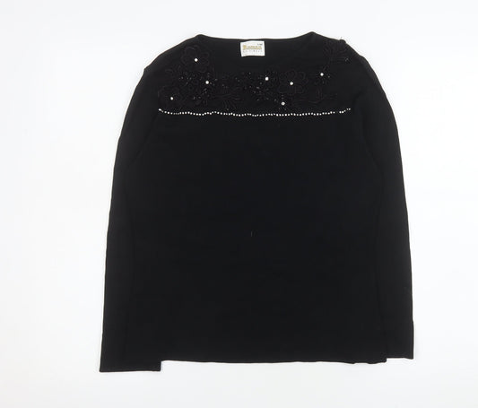 Roman Originals Womens Black Beaded Long Sleeve Blouse S