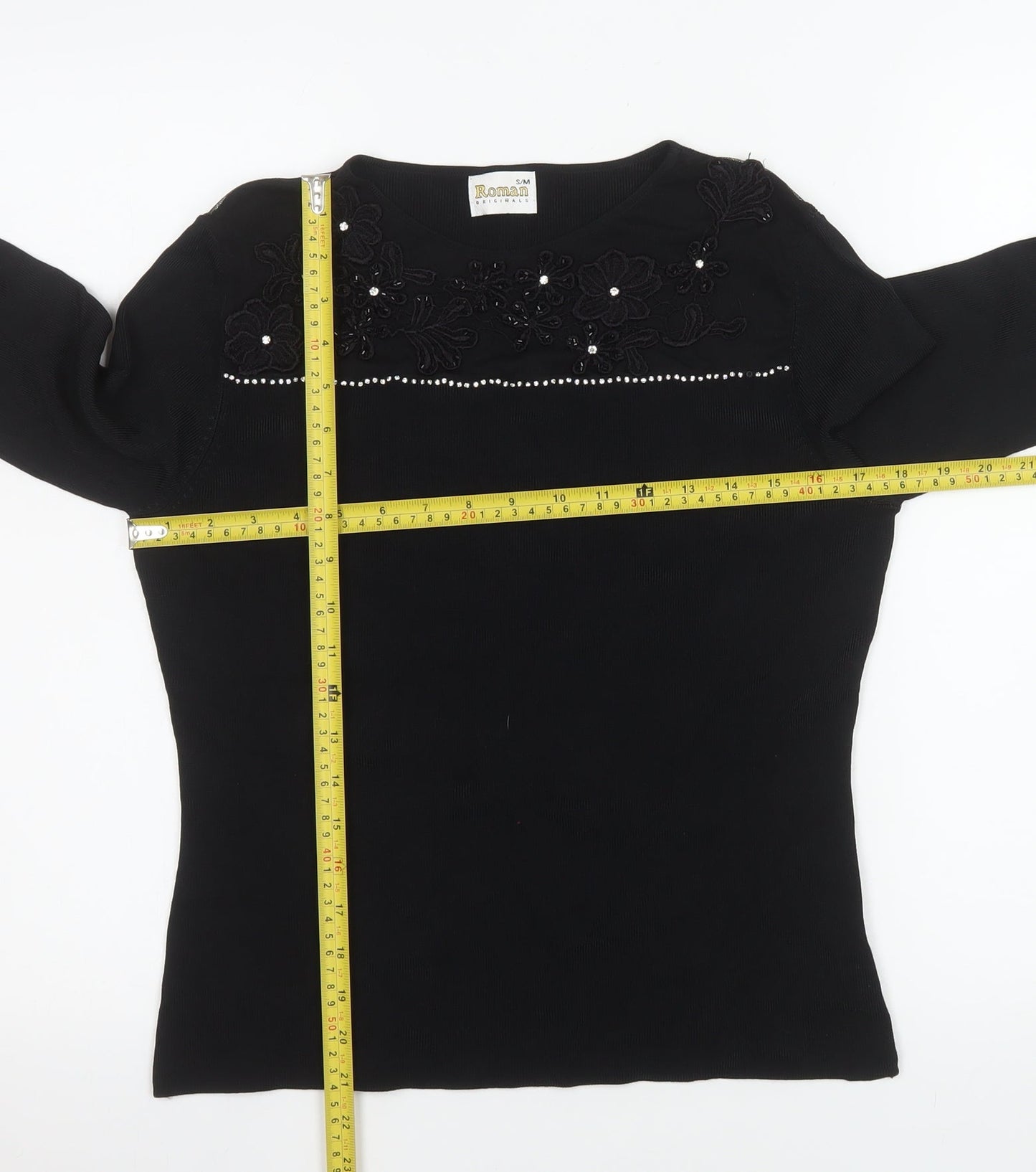 Roman Originals Womens Black Beaded Long Sleeve Blouse S