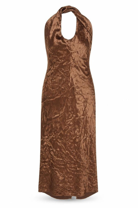 Next Women’s Brown Satin Slip Dress UK 14 Tall Cowl Neck