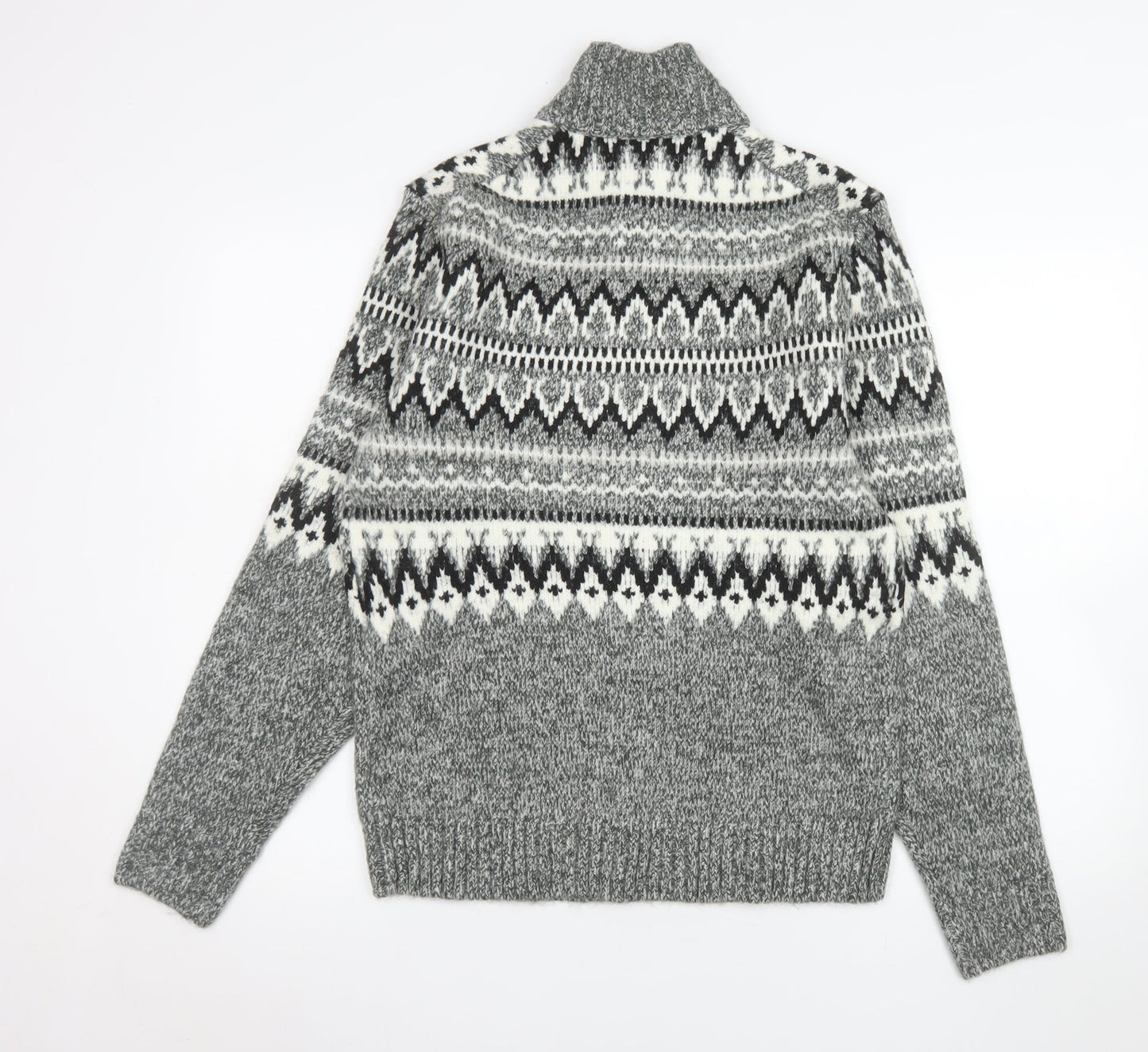 Marks and Spencer Men's Grey Fair Isle 1/2 Zip Wool Blend Pullover Sweatshirt Size S