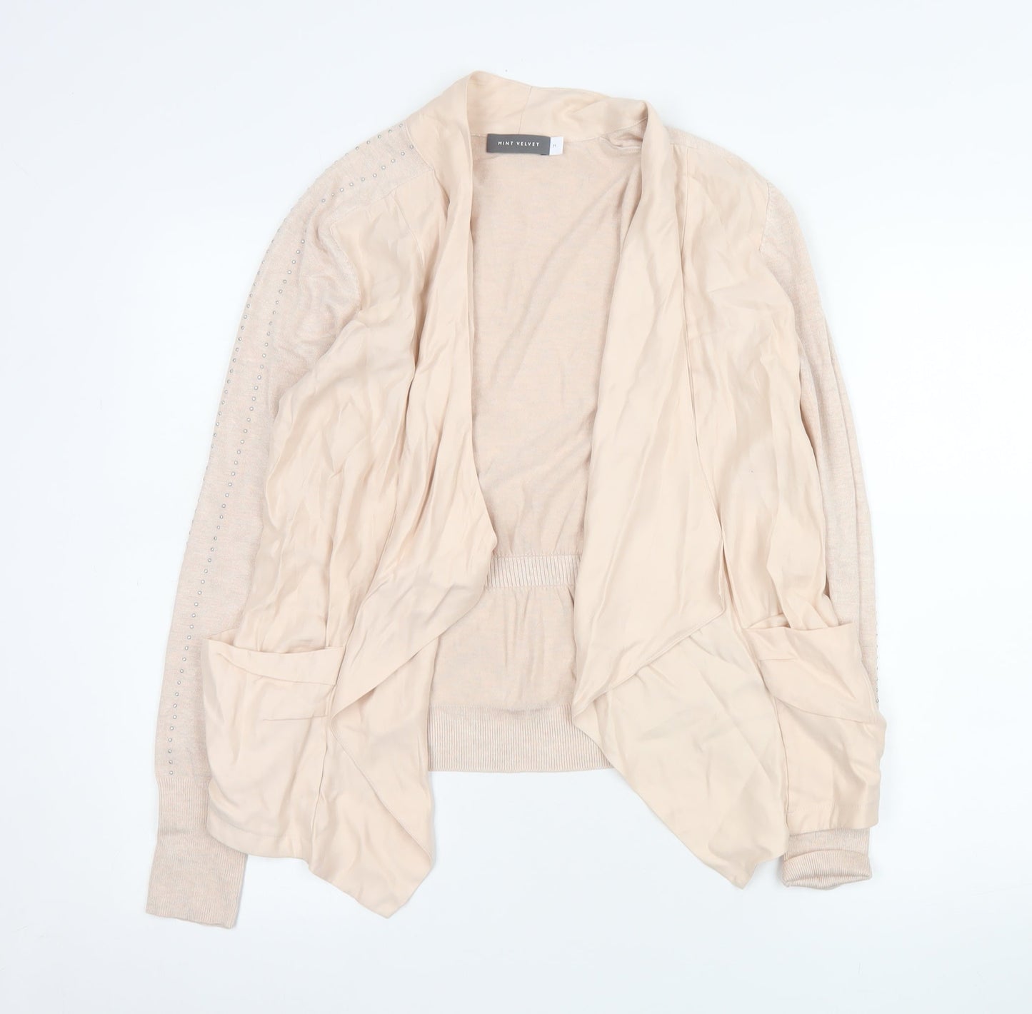 Mint Velvet Women Beige Studded Open Jacket Size M Classic Style