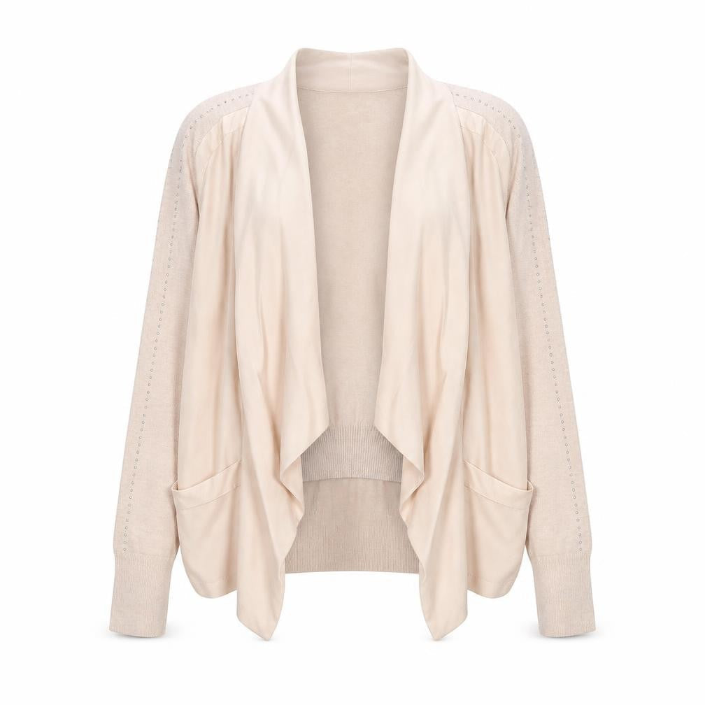 Mint Velvet Women Beige Studded Open Jacket Size M Classic Style