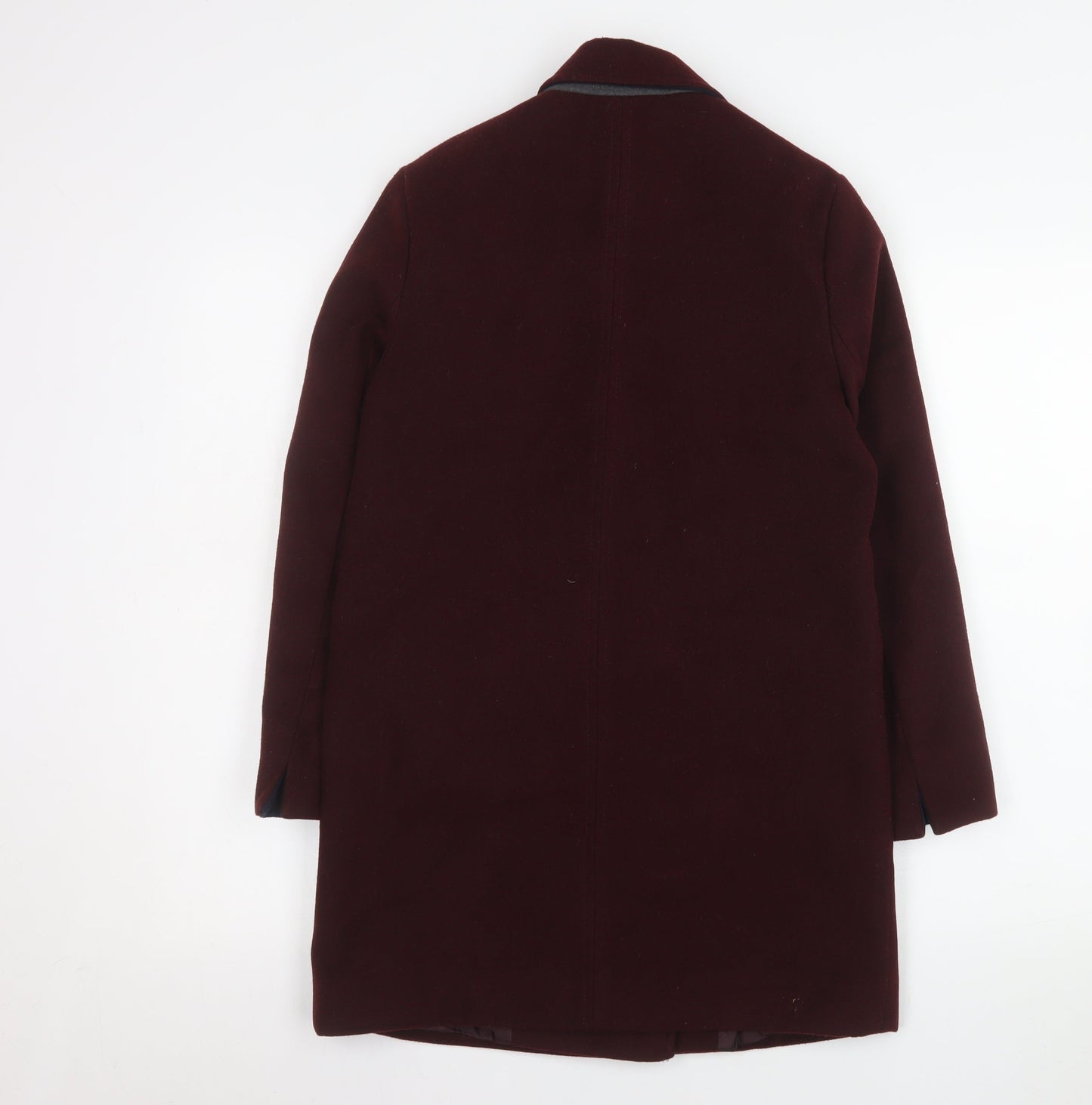 Topshop Petite Women's Burgundy Wool Blend Zip Pocket Overcoat UK 4