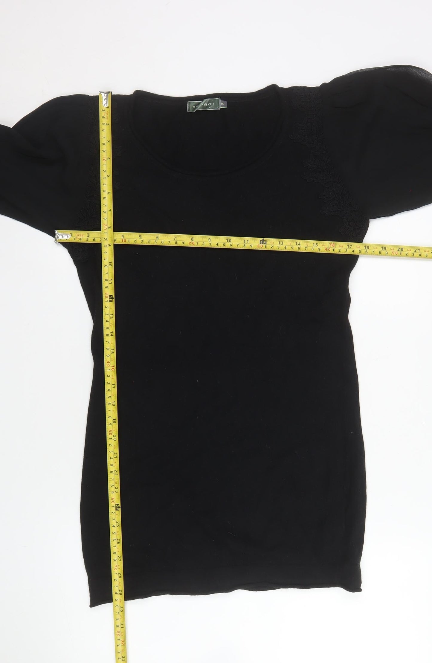 Mint Velvet Women's Black Size 14 Shift Dress with Silk Sleeves