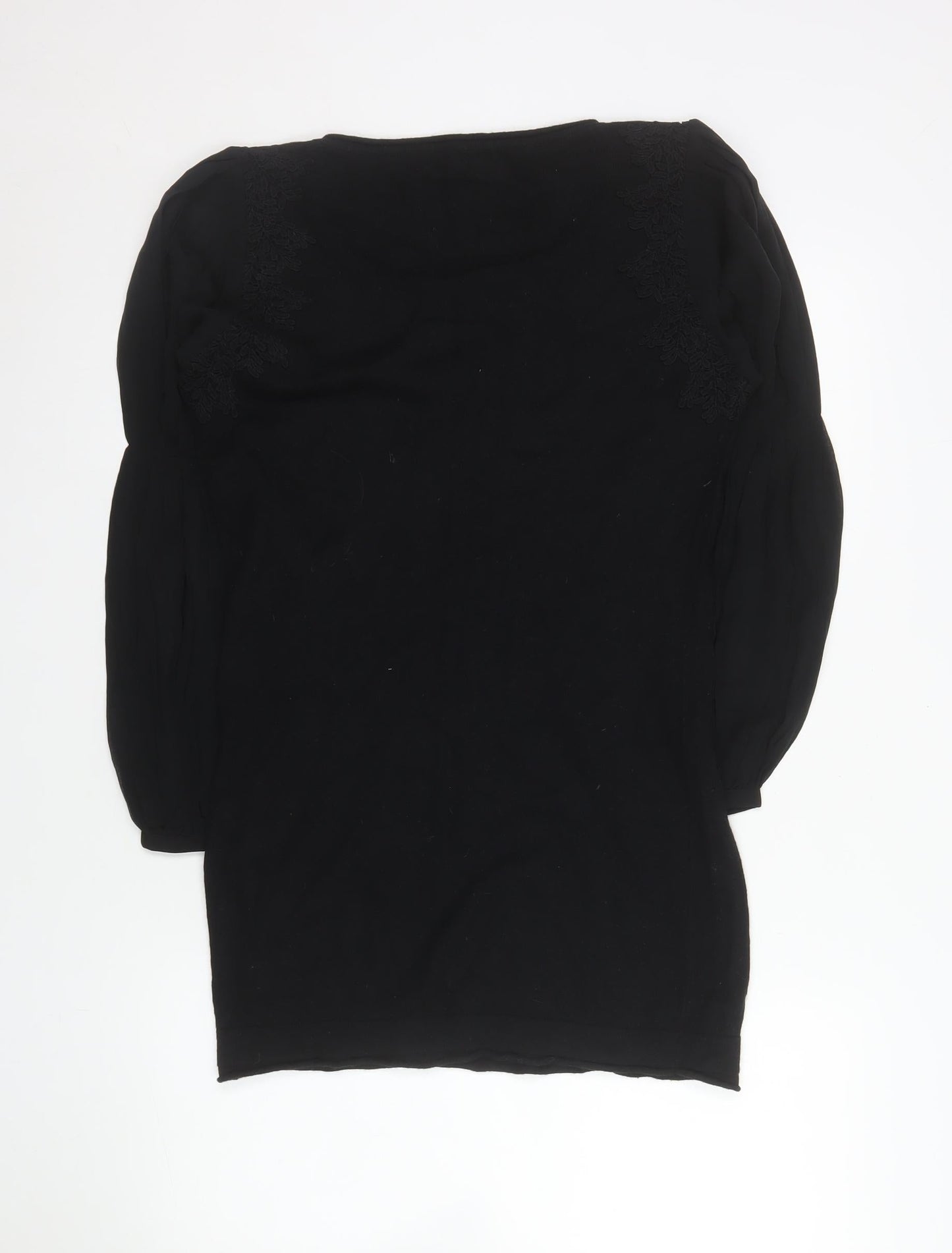 Mint Velvet Women's Black Size 14 Shift Dress with Silk Sleeves