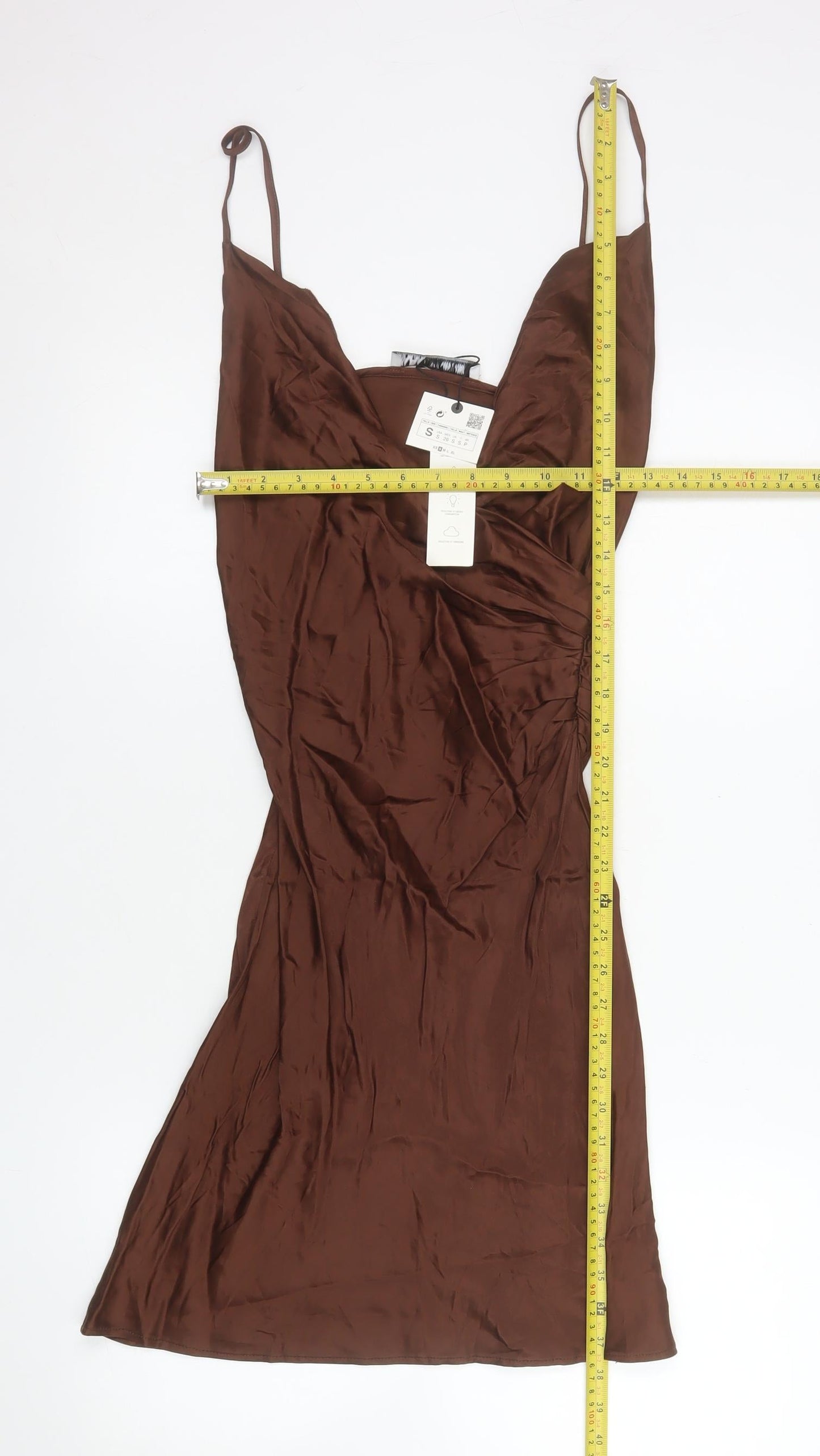 Zara Women Brown Slip Dress Size S Viscose Cowl Neck Party