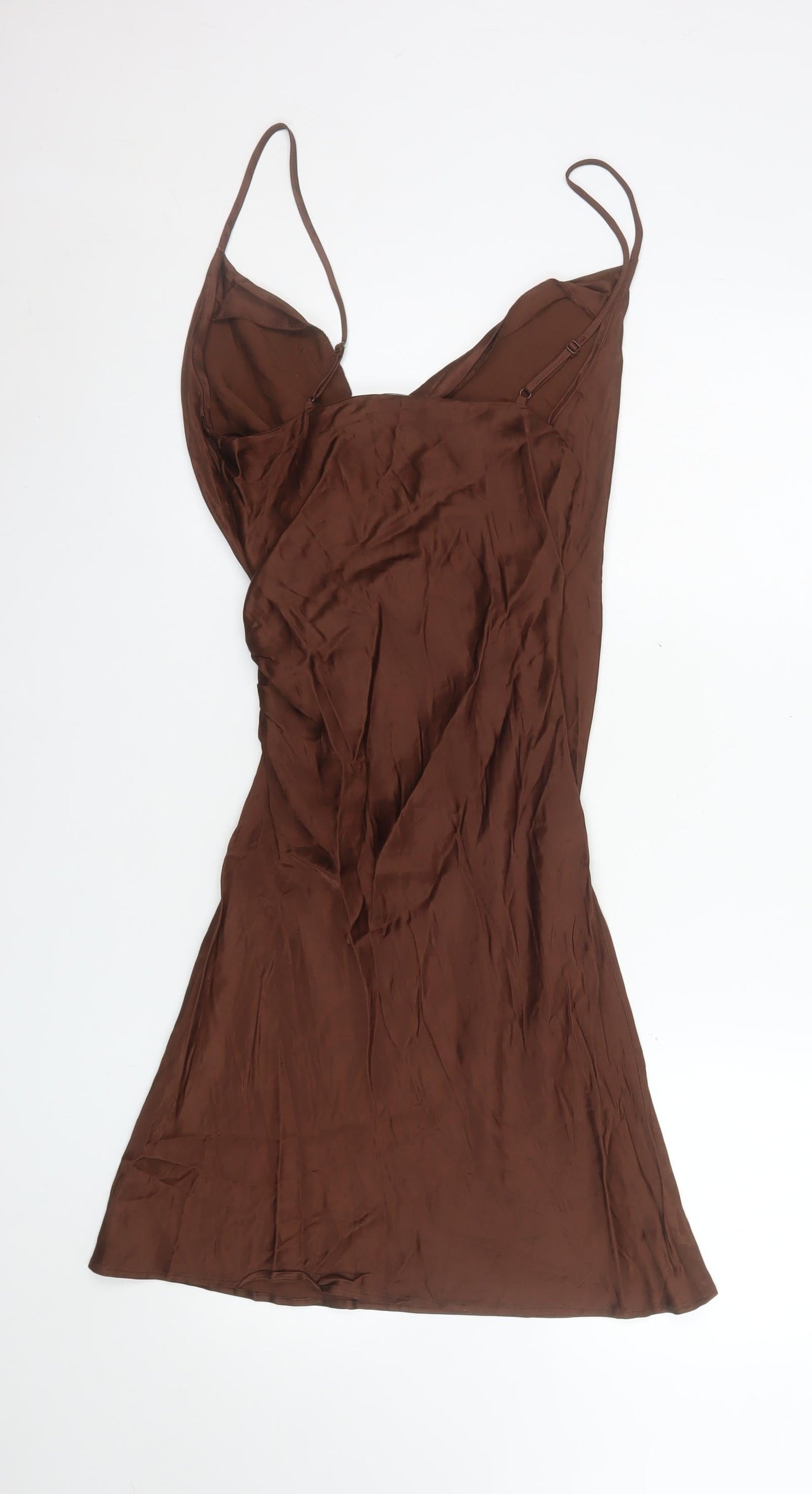 Zara Women Brown Slip Dress Size S Viscose Cowl Neck Party