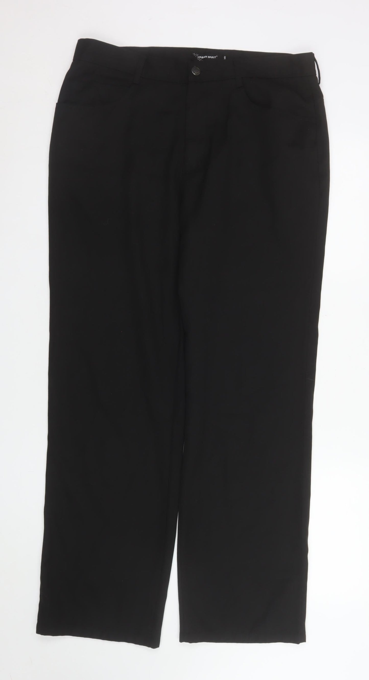 Urban Spirit Mens Black 34R Straight Leg Regular Fit Trousers