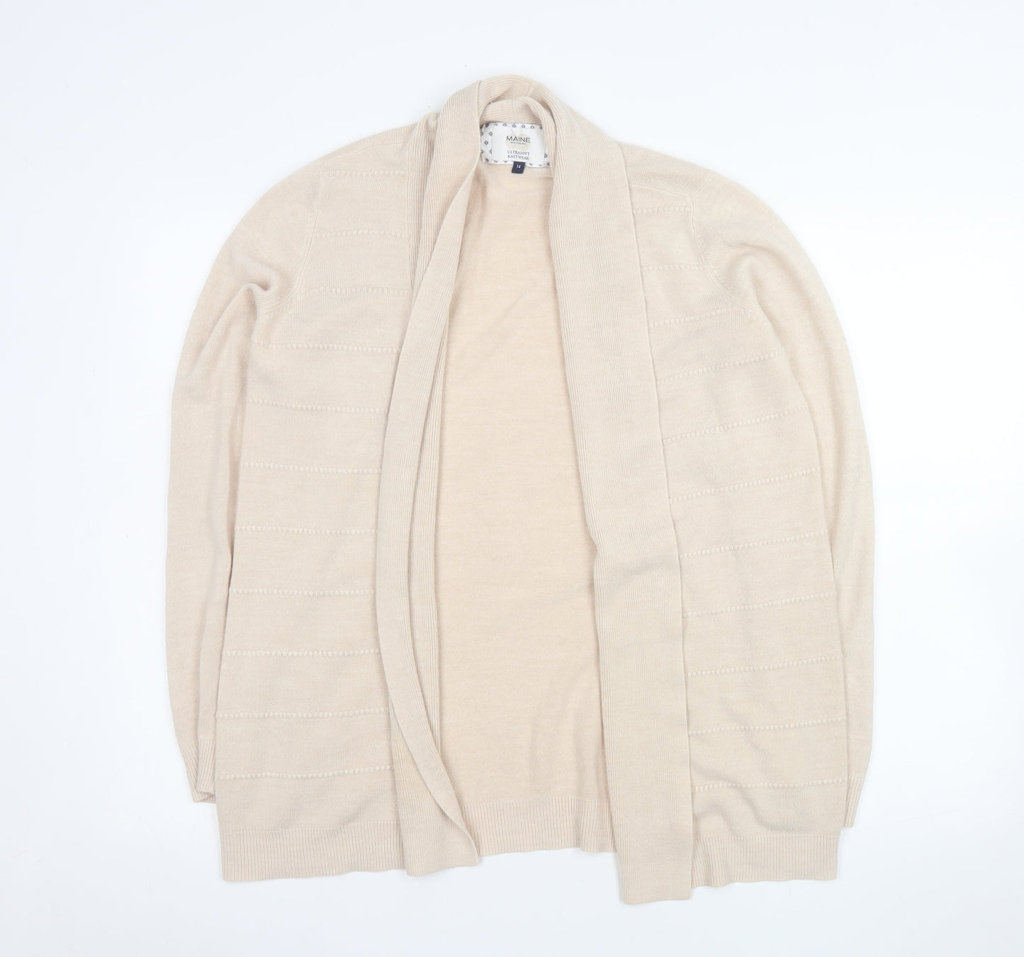 Maine New England Women Beige Size 14 Open Knit Long Sleeve Cardigan