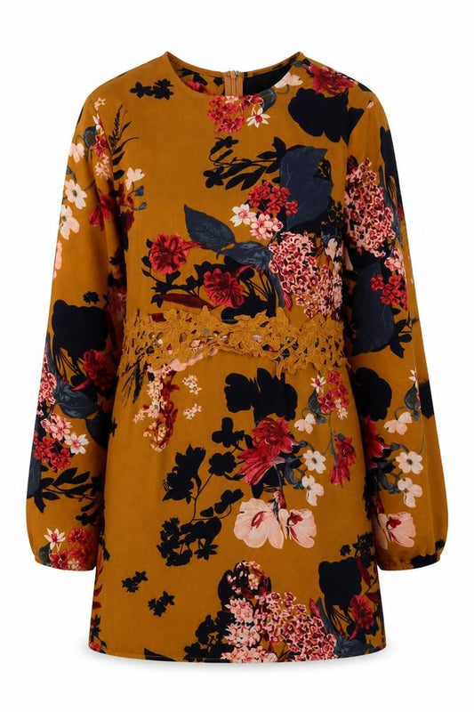 AX Paris Women Brown Floral Lace Detail Shift Dress Size 14