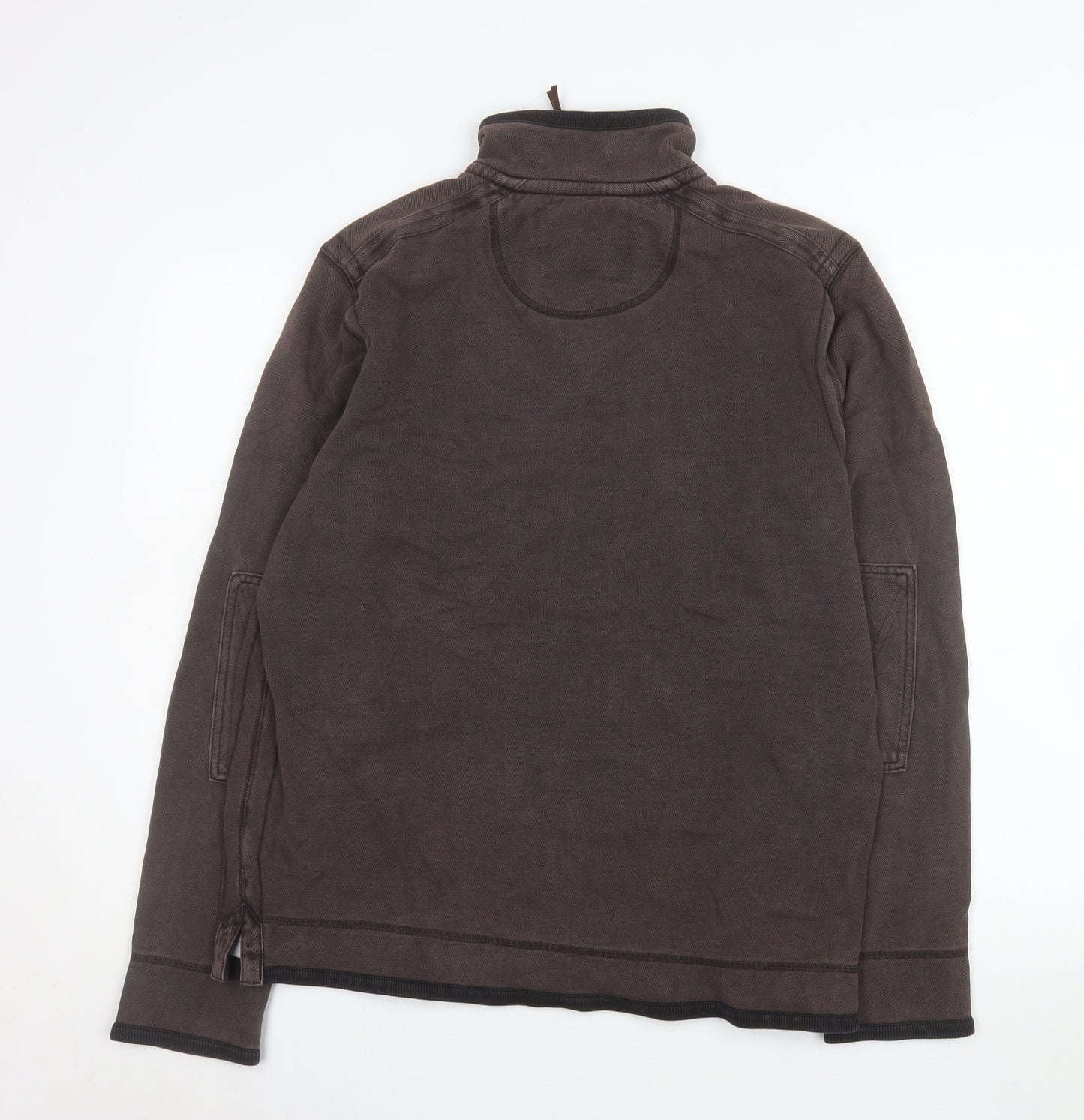 Marks and Spencer Men's Brown 1/4 Zip Cotton Sweatshirt Small