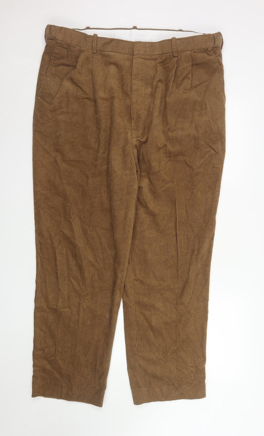 Chums Men's Brown Corduroy Pleated Trousers Size 42W 29L