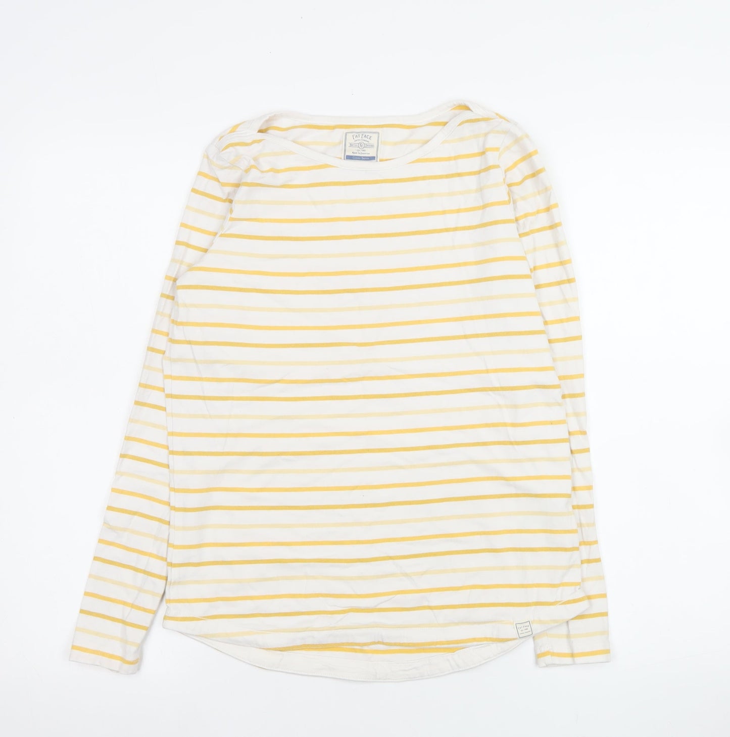 Fat Face Women’s Yellow White Striped Long Sleeve Cotton Top Size 8