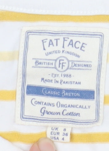 Fat Face Women’s Yellow White Striped Long Sleeve Cotton Top Size 8