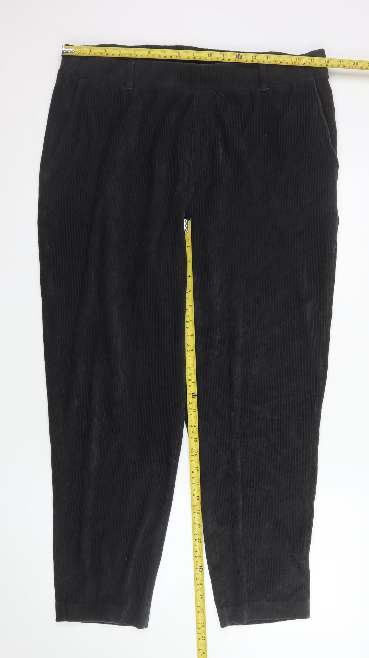 Lands' End Men's Black Corduroy Regular Fit Trousers Size L