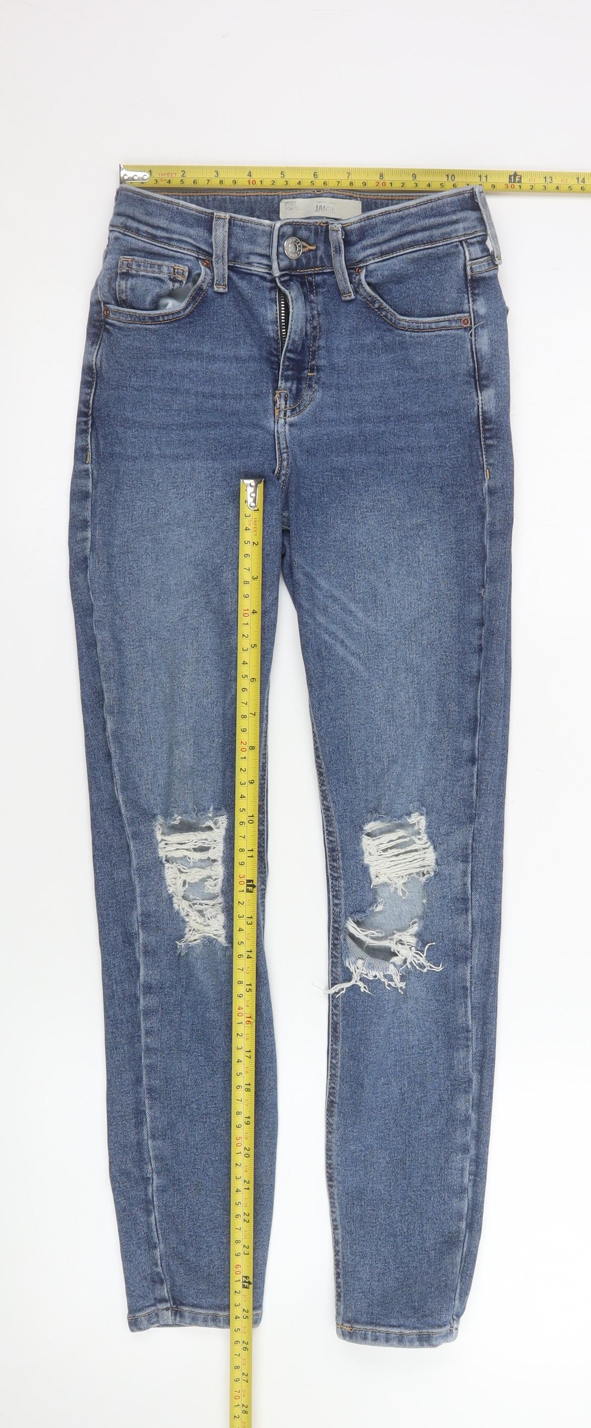 Topshop Moto Jamie Blue High Rise Skinny Ripped Jeans Girls Size XS W26 L30