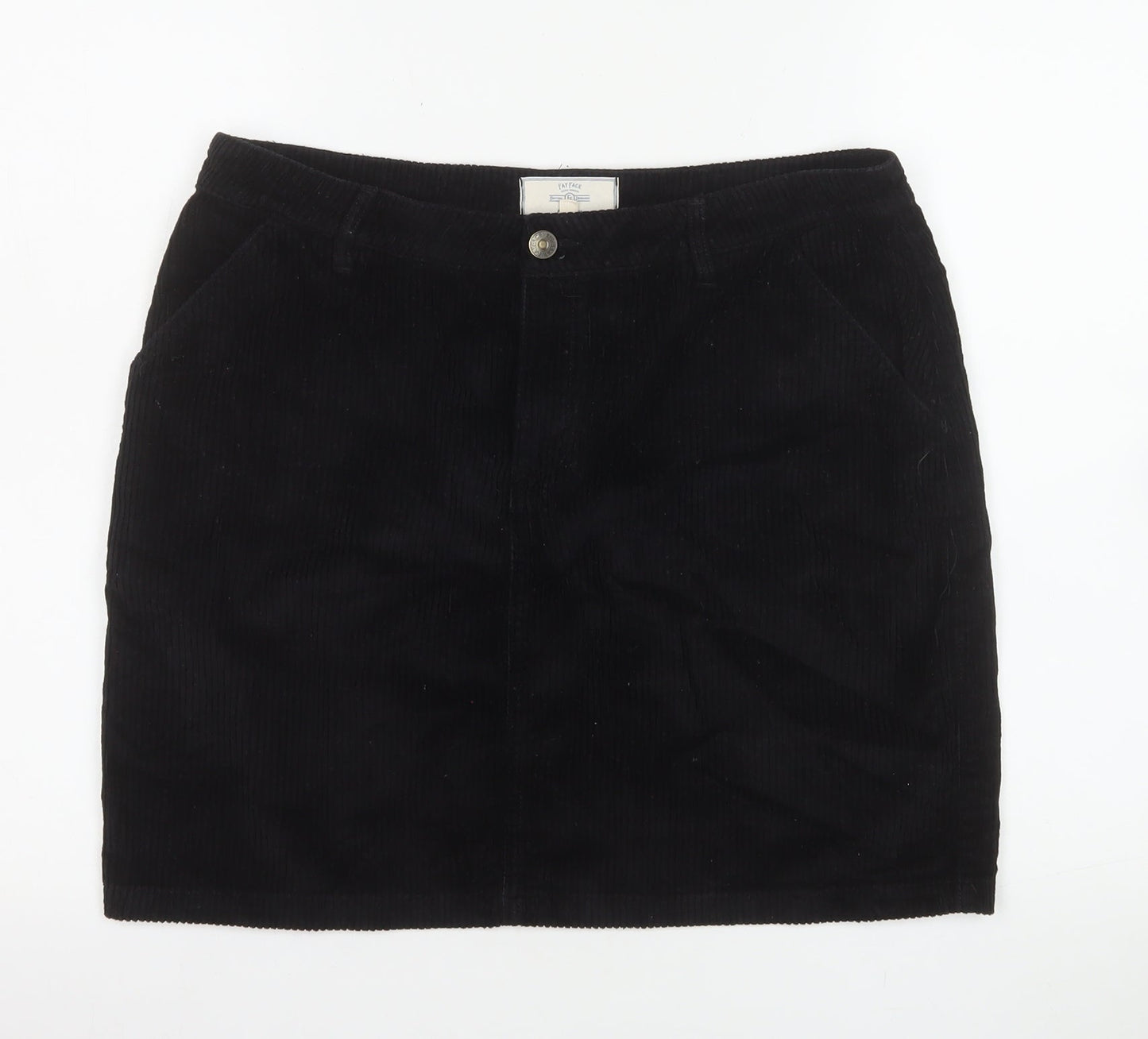 Fat Face Women Black Corduroy Knee Length Pencil Skirt UK 12