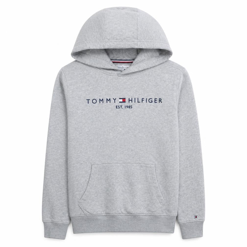 Tommy Hilfiger Boys Grey Pullover Hoodie Size 164 Logo Cotton Sweatshirt