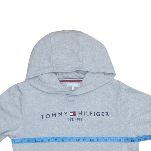 Tommy Hilfiger Boys Grey Pullover Hoodie Size 164 Logo Cotton Sweatshirt
