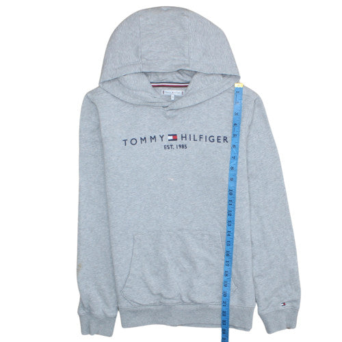 Tommy Hilfiger Boys Grey Pullover Hoodie Size 164 Logo Cotton Sweatshirt