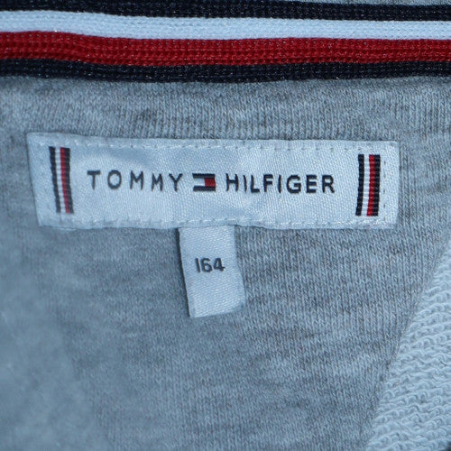 Tommy Hilfiger Boys Grey Pullover Hoodie Size 164 Logo Cotton Sweatshirt