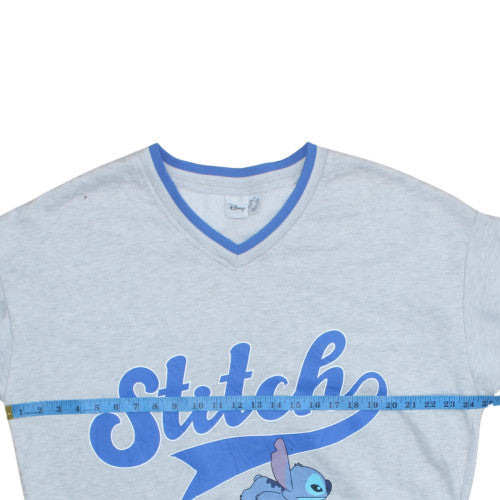 Disney Women Grey Stitch V-Neck Pullover Sweatshirt Size 10/12