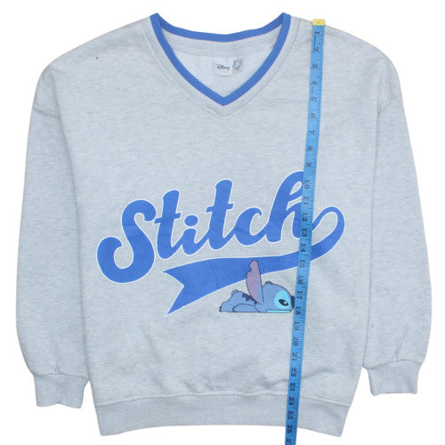 Disney Women Grey Stitch V-Neck Pullover Sweatshirt Size 10/12