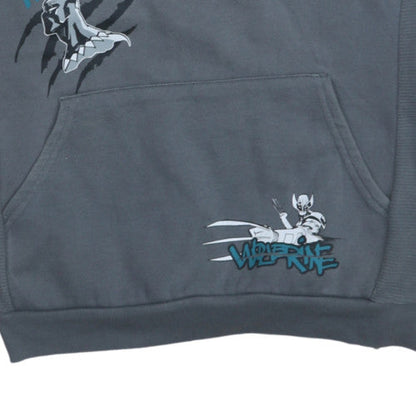 Preloved Marvel Boys Grey Pullover Hoodie 14-15 Years Captain America Wolverine Print - Image 6