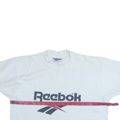 Reebok Men's White Graphic Print Crew Neck Cotton T-Shirt M