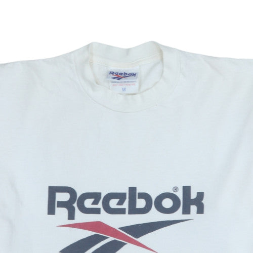 Reebok Men's White Graphic Print Crew Neck Cotton T-Shirt M