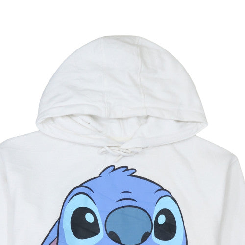 Disney White Women's Hoodie Stitch Print Size 12/14 Pullover