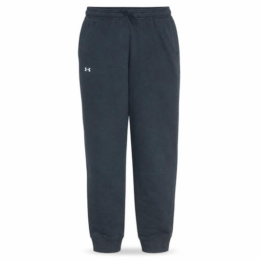 Front view of Under Armour boys’ black jogger sweatpants, size 158, elastic waist casual