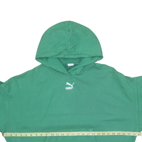 Puma Women’s Green Pullover Hoodie Size L Relaxed Fit Fleece Sweatshirt