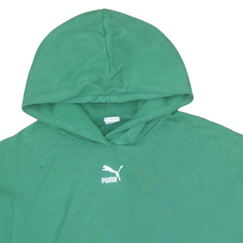 Puma Women’s Green Pullover Hoodie Size L Relaxed Fit Fleece Sweatshirt