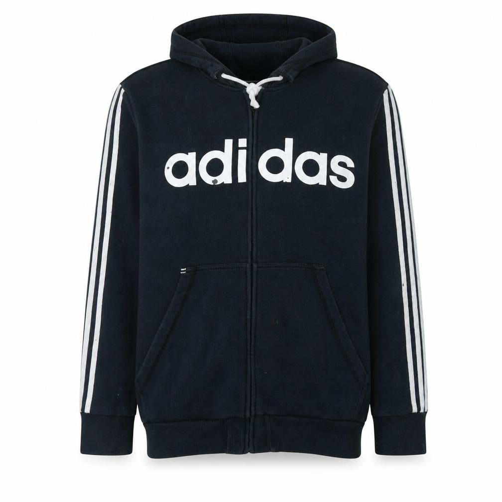 Adidas Men's Black XL Full Zip Hoodie with Logo Print