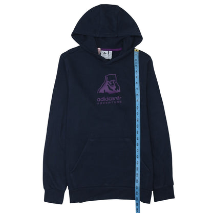 Close-up detail of Adidas boys’ navy adventure pullover hooded sweatshirt xl 15-16 years