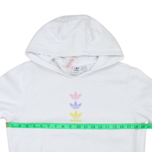 Adidas Girls White Logo Pullover Hoodie 13-14 Years Fleece Cotton Blend
