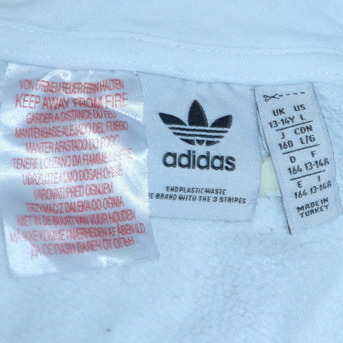 Adidas Girls White Logo Pullover Hoodie 13-14 Years Fleece Cotton Blend