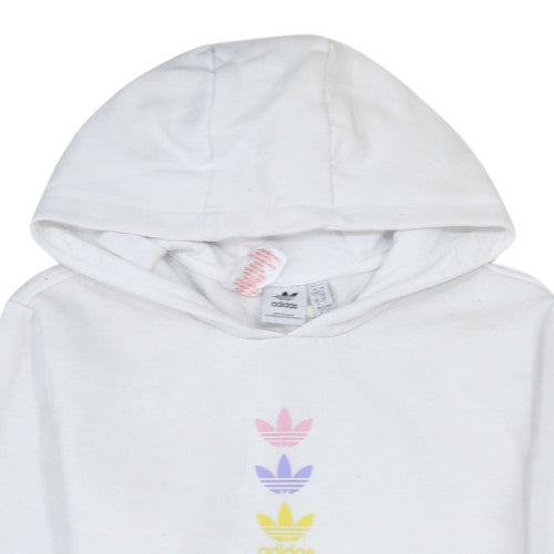 Adidas Girls White Logo Pullover Hoodie 13-14 Years Fleece Cotton Blend