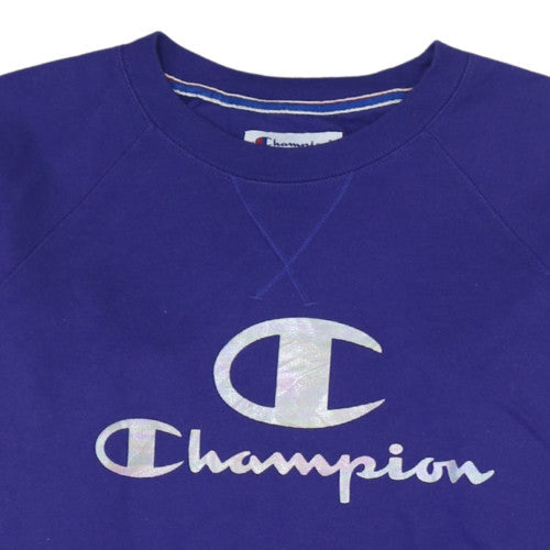 Champion Women Purple Crew Neck Logo Sweatshirt M