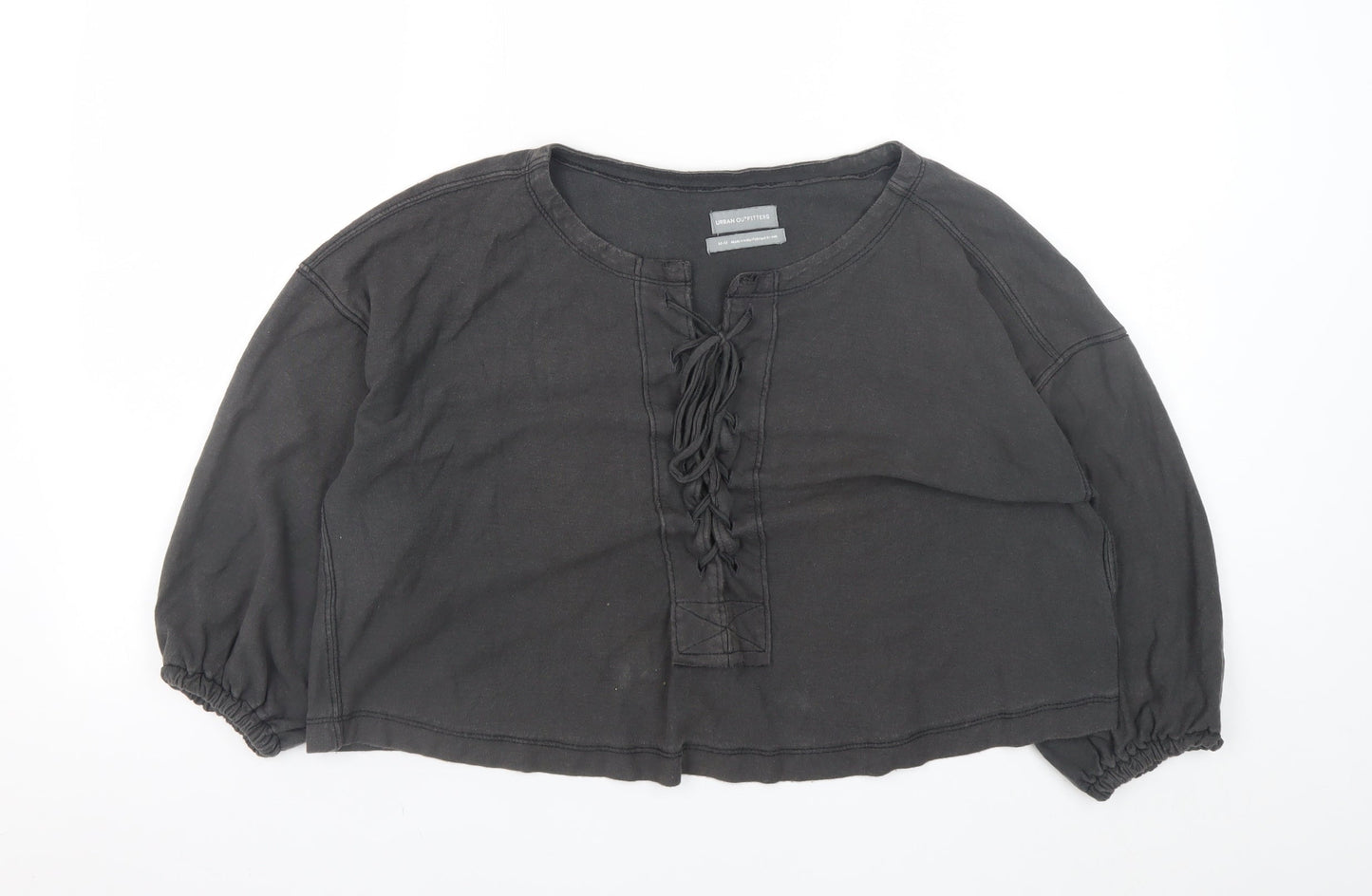 Urban Outfitters Womens Black Cotton Cropped Boho Lace Up Blouse M