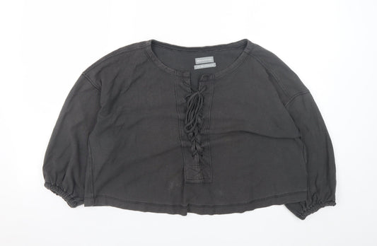 Urban Outfitters Womens Black Cotton Cropped Boho Lace Up Blouse M