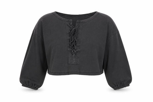 Urban Outfitters Womens Black Cotton Cropped Boho Lace Up Blouse M