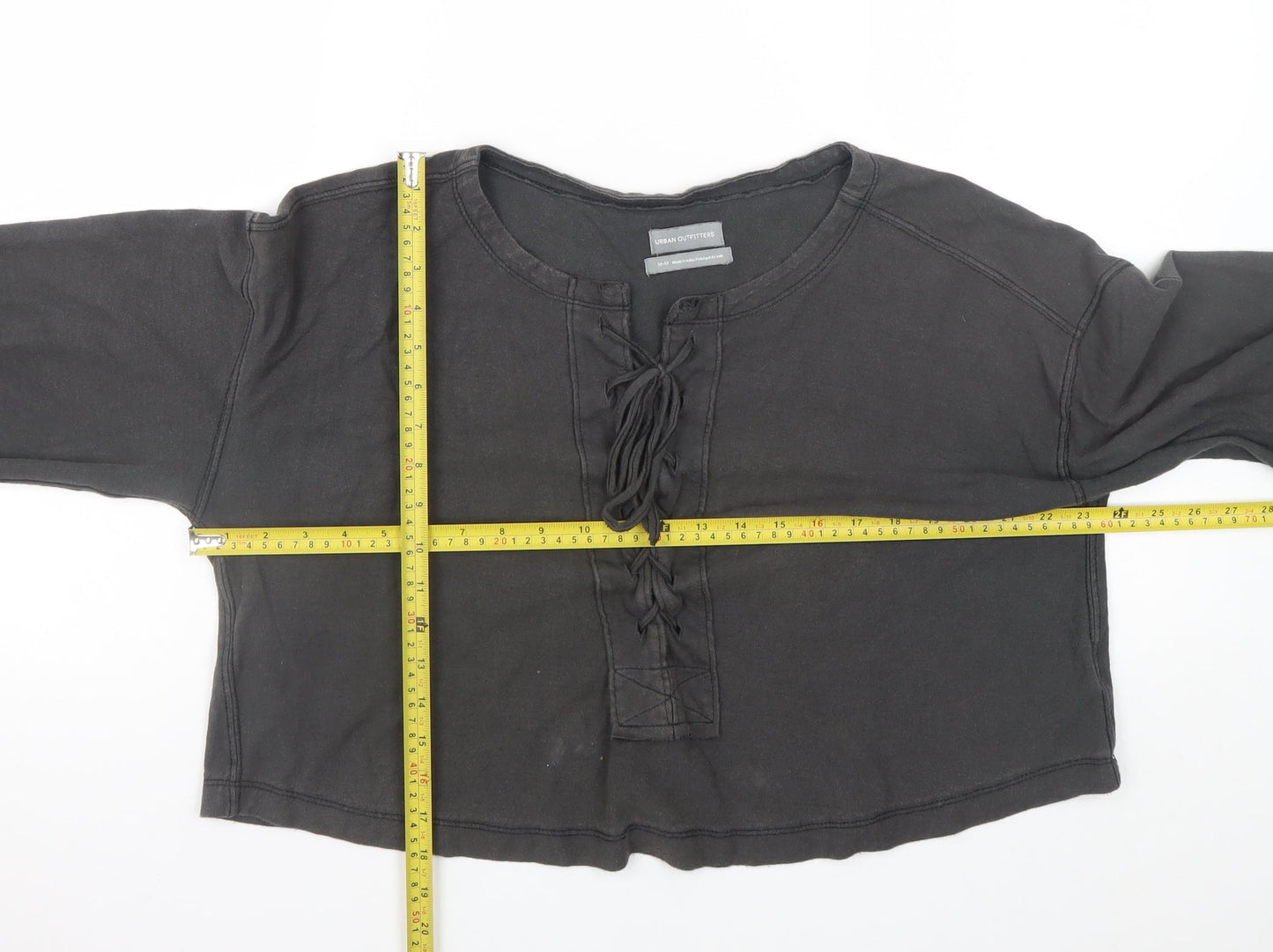 Urban Outfitters Womens Black Cotton Cropped Boho Lace Up Blouse M