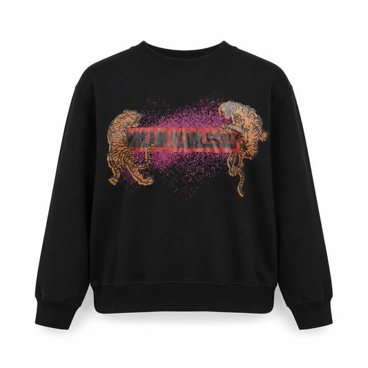 Front view of Zara Woman Black Graphic Tiger Sweatshirt, size 12, Cotton Blend