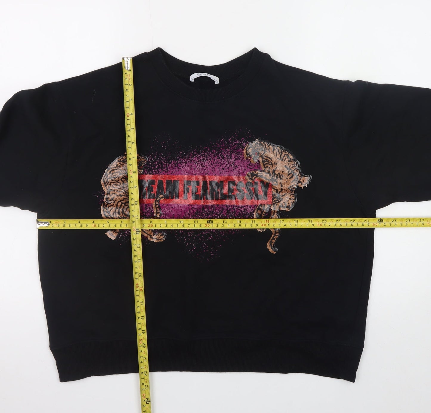 Zara Woman Black Graphic Tiger Sweatshirt Size 12 Cotton Blend