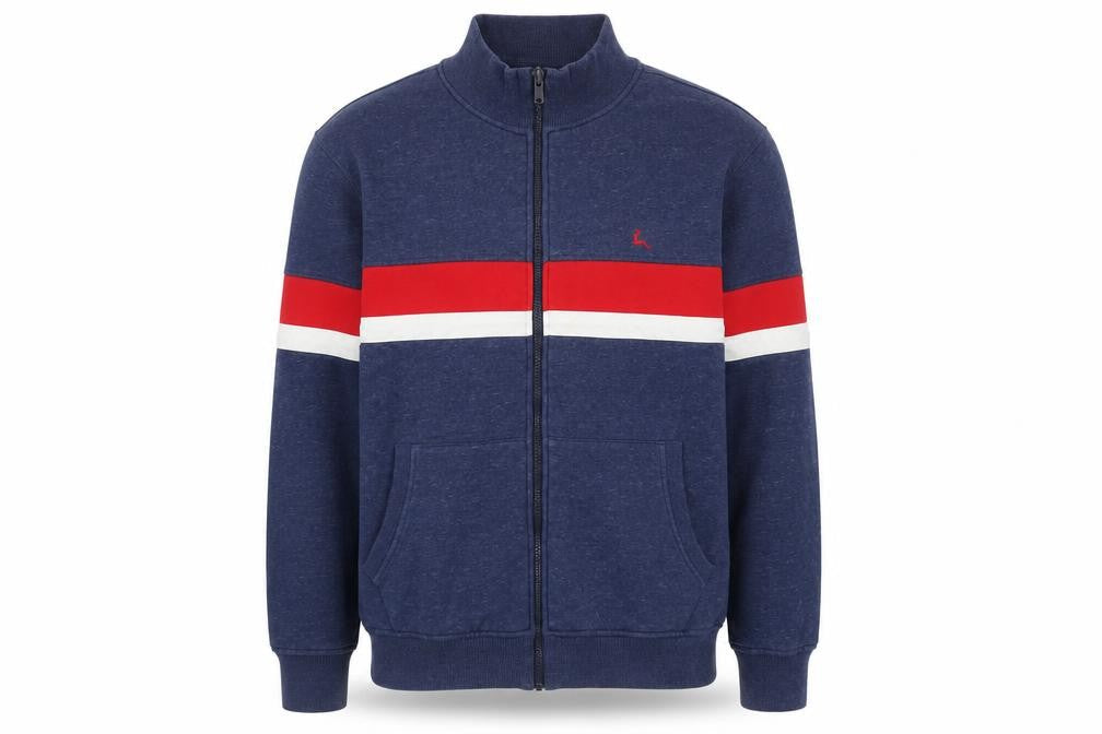 Parx Men's Blue Red Stripe Full Zip Sweatshirt XL